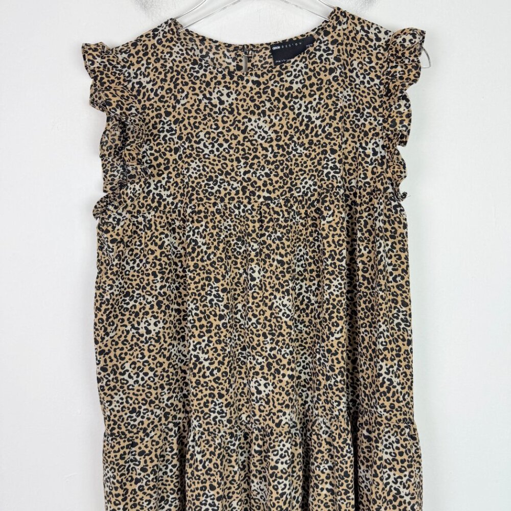 NWOT ASOS DESIGN Sleeveless Tiered Midi Dress With Frills Leopard Print Size 8 - Picture 2 of 14